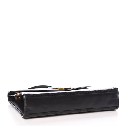Saint Laurent Smooth Calfskin Matelasse Chevron Large Monogram Satchel Black 4 of 11