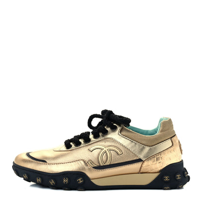 Chanel Metallic Satin Finish CC Womens Sneakers 38 Gold 1 of 11