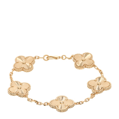 Van Cleef & Arpels 18K Yellow Gold 5 Motifs Guilloche Vintage Alhambra Bracelet 1 of 6