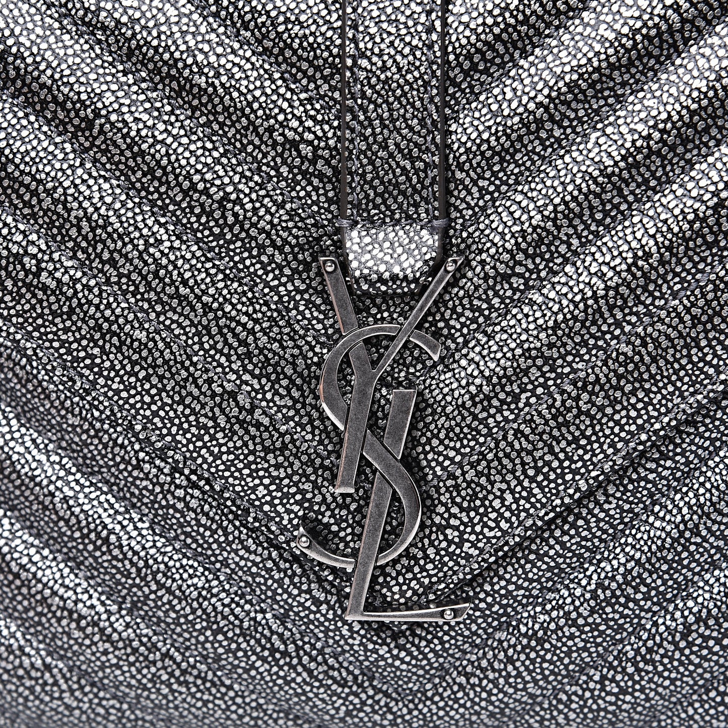 Metallic Grain De Poudre Matelasse Chevron Monogram Medium College Bag Gunmetal
