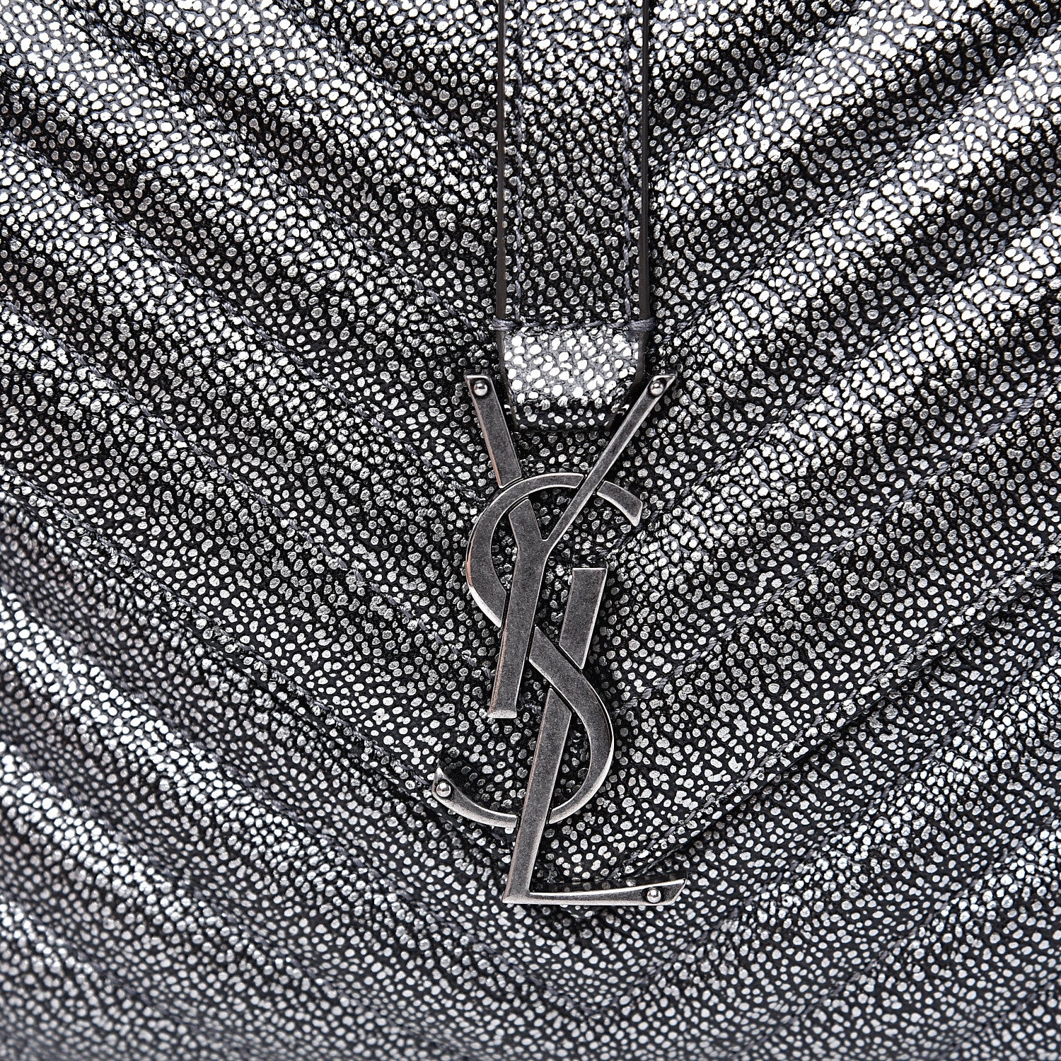 Saint Laurent Metallic Grain De Poudre Matelasse Chevron Monogram Medium College Bag Gunmetal 11 of 11
