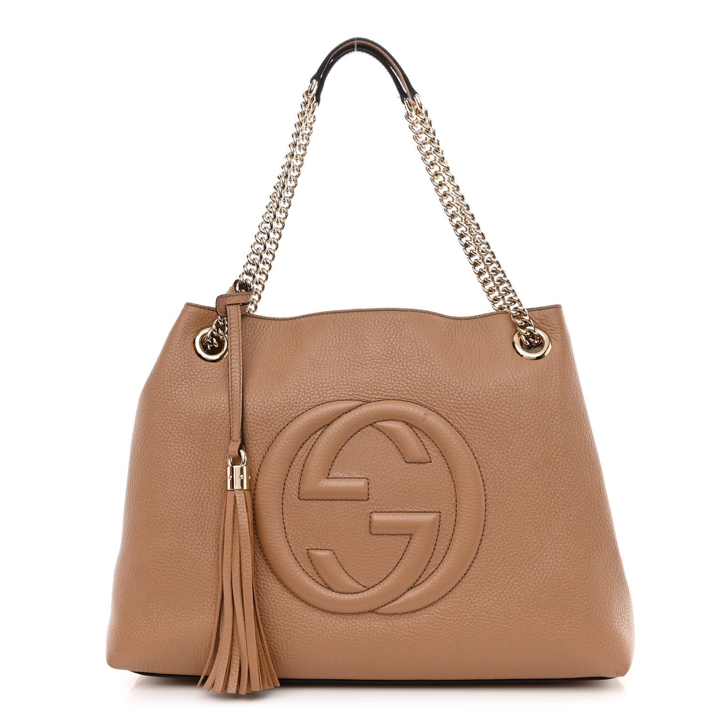 Pebbled Calfskin Medium Soho Chain Shoulder Bag Camelia