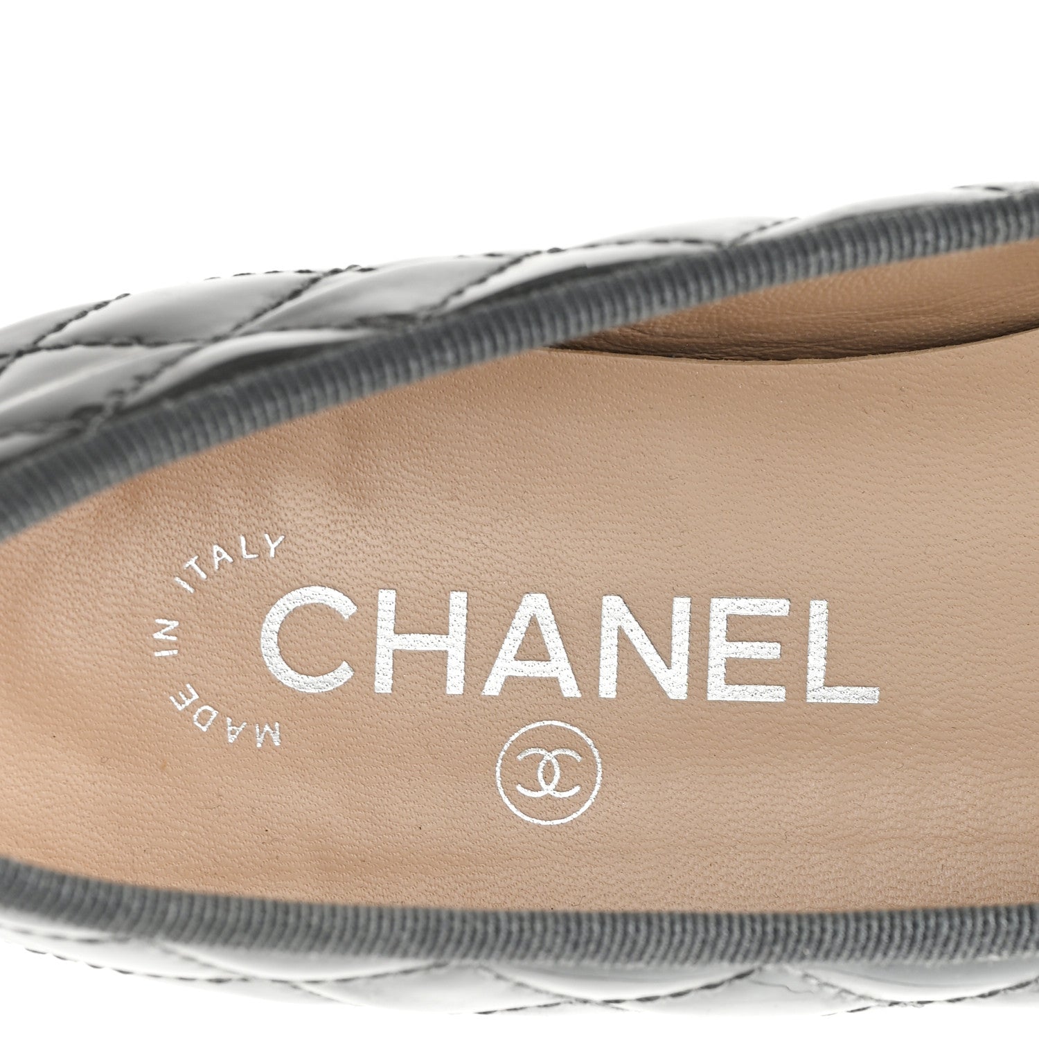 Chanel Patent Calfskin Quilted CC Cap Toe Ballerina Flats 37.5 Grey 8 of 9