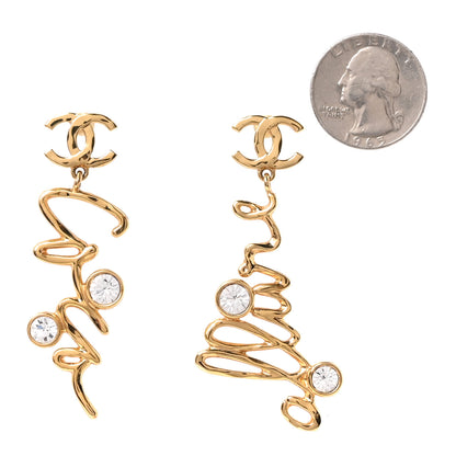 Chanel Metal Crystal Coco Script CC Drop Earrings Gold 2 of 5