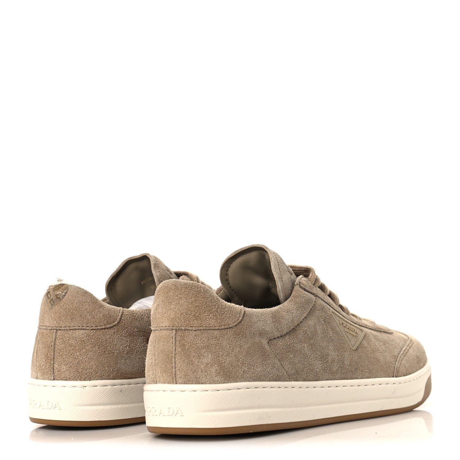 Prada Suede Triangle Womens Low Top Sneakers 38.5 Beige 5 of 8