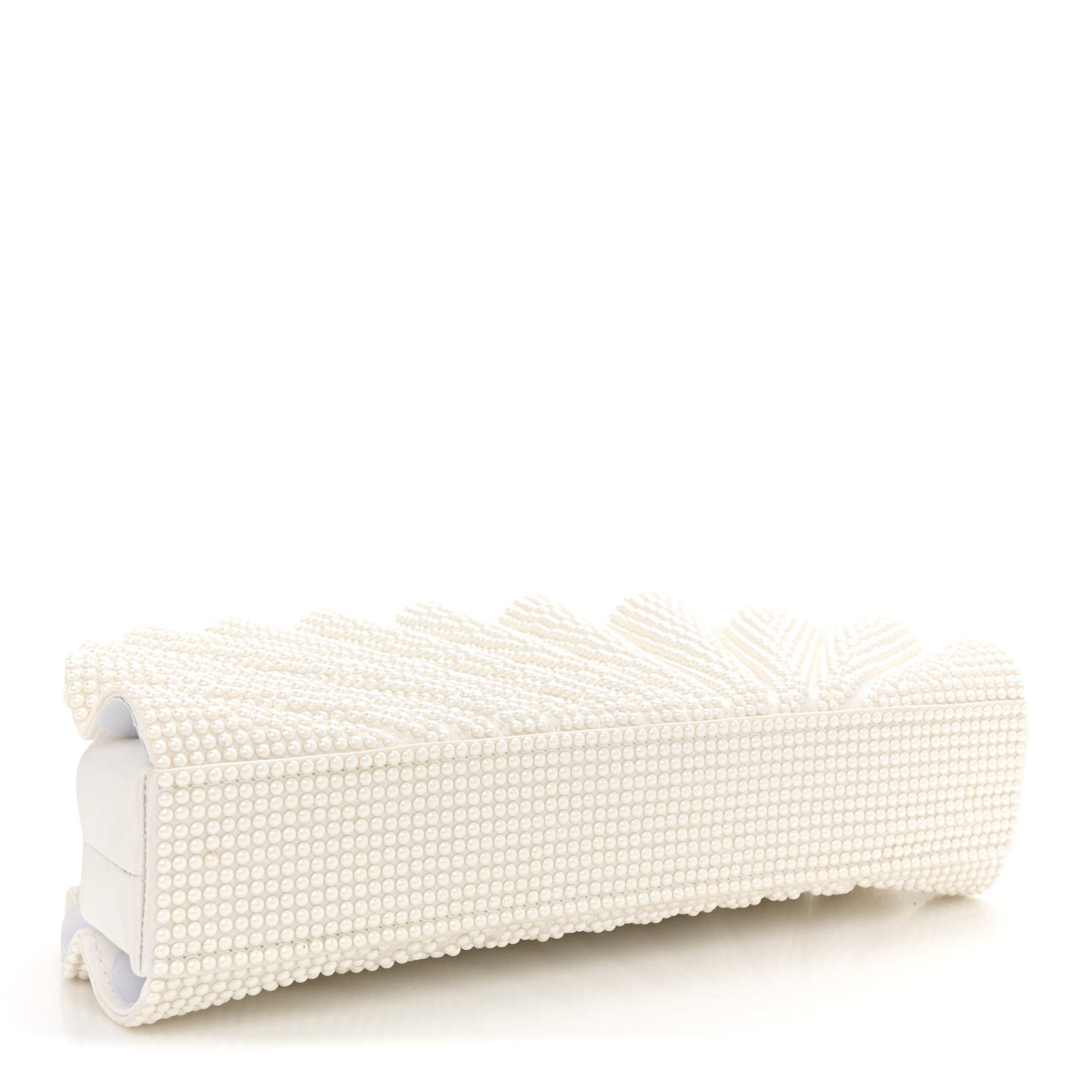 Satin Pearl Embellished Origami Fan Clutch White