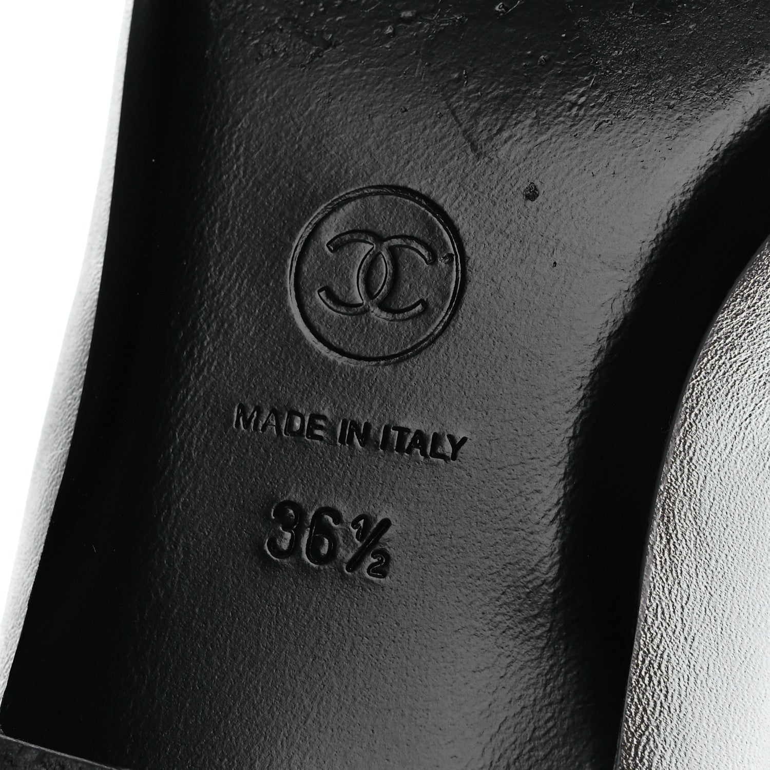 Chanel Laminated Calfskin Grosgrain Mary Janes Flats 36.5 Silver Black 8 of 11