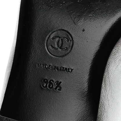 Chanel Laminated Calfskin Grosgrain Mary Janes Flats 36.5 Silver Black 8 of 11