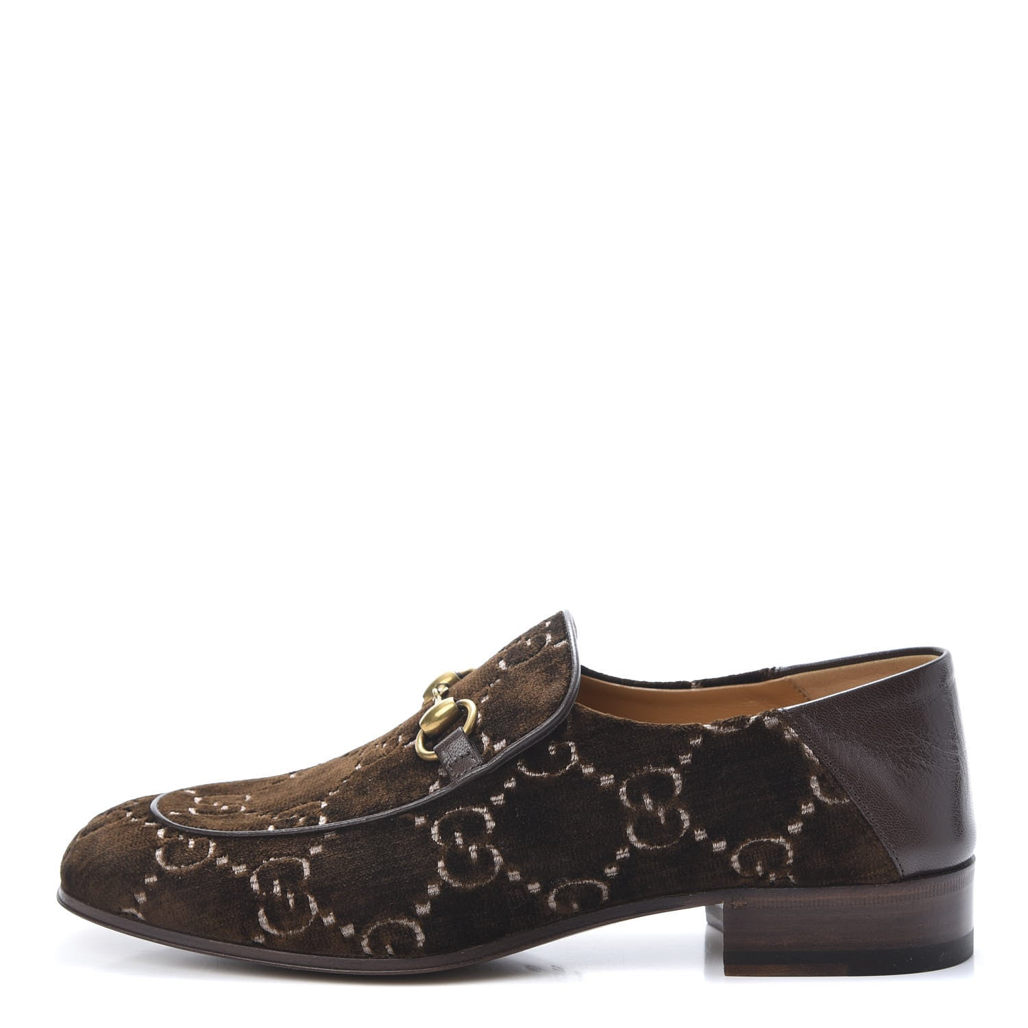 Gucci Velvet GG Monogram Goatskin Mens Horsebit Loafers 7 Brown Vintage Cocoa 1 of 9