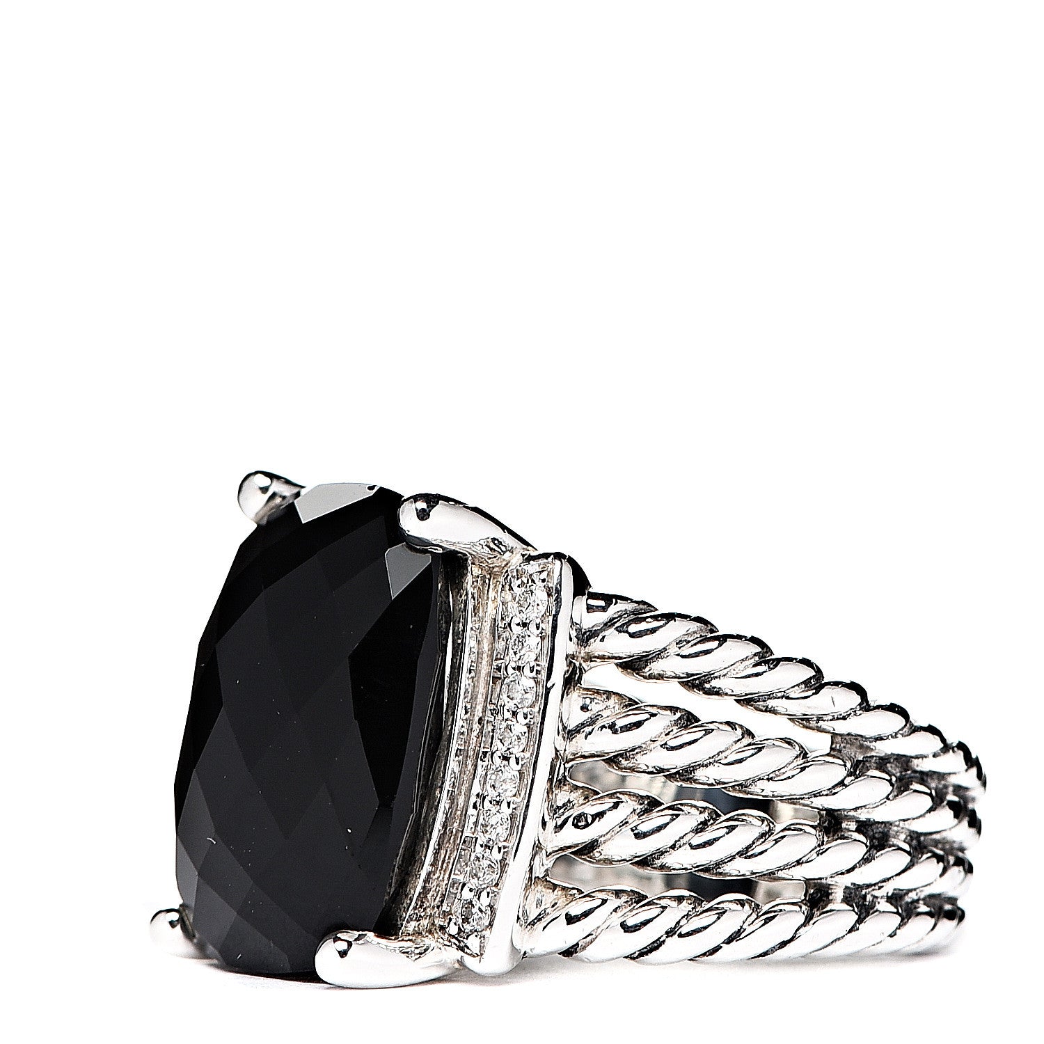 David Yurman Sterling Silver Diamond Black Onyx 16mm Wheaton Ring 54 6.75 2 of 4