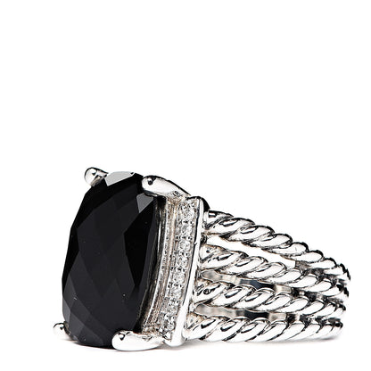 David Yurman Sterling Silver Diamond Black Onyx 16mm Wheaton Ring 54 6.75 2 of 4