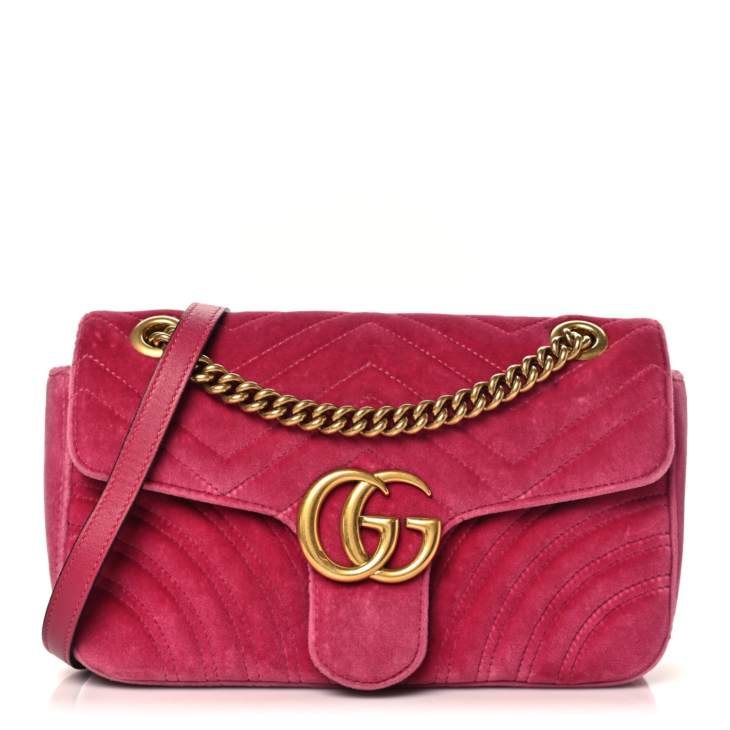 Gucci Velvet Matelasse Small GG Marmont Shoulder Bag Fuchsia Violet Cyclamen 1 of 10
