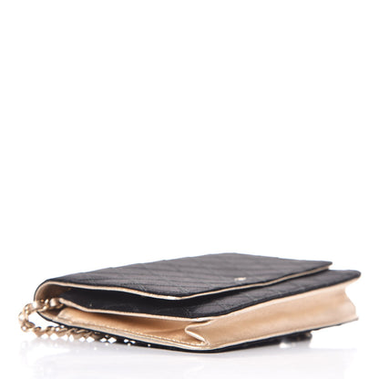 Chanel Satin Diamond Stitch Wallet On Chain WOC Black Gold 4 of 9