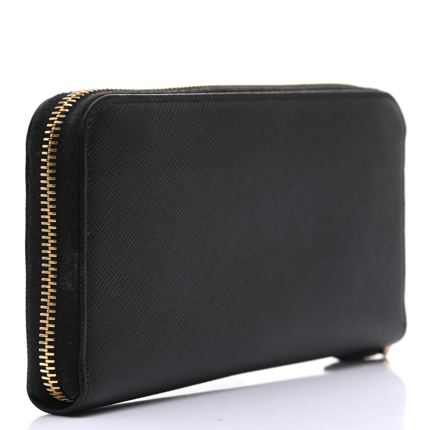 Saffiano Metal Zip Around Wallet Black