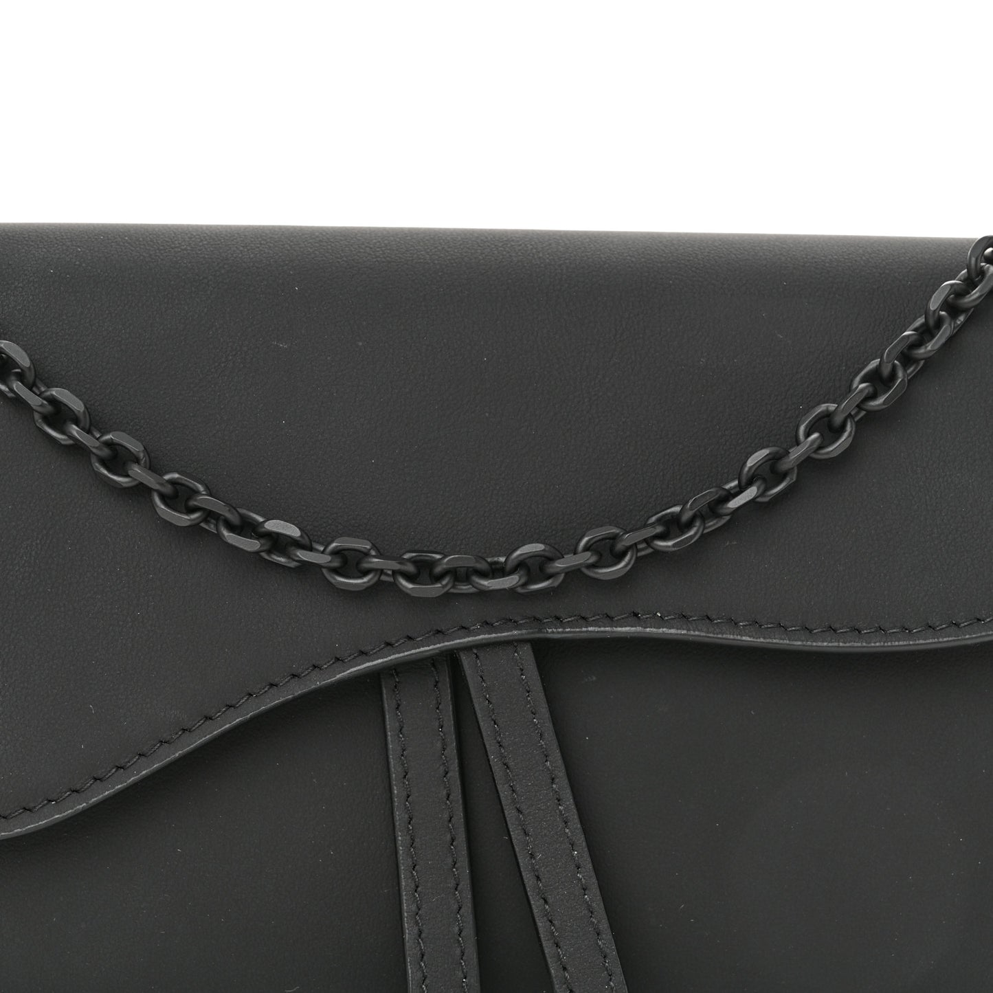 Ultra Matte Calfskin Saddle Chain Wallet Pouch Black