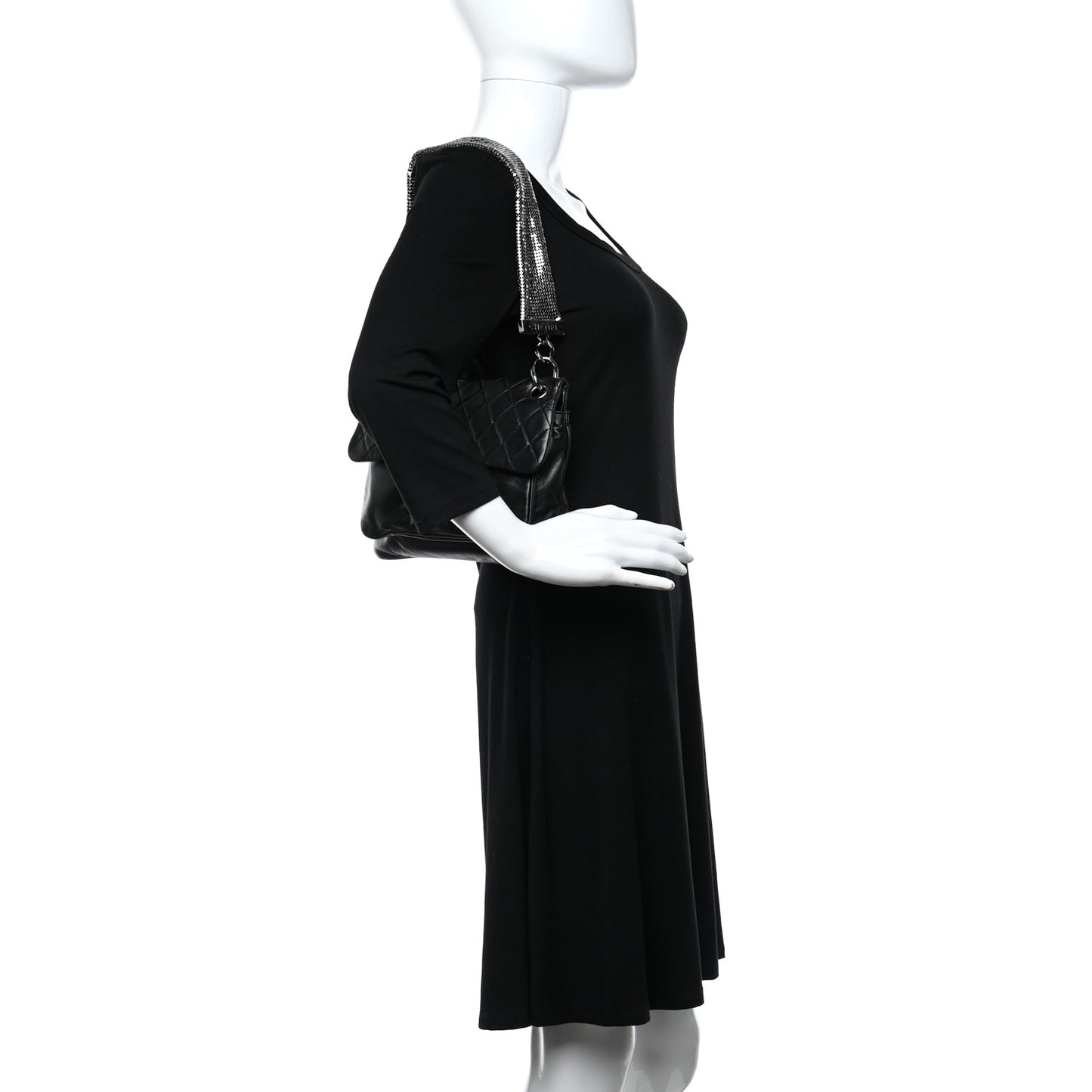 Lambskin Quilted Chain Mail Shoulder Bag Black