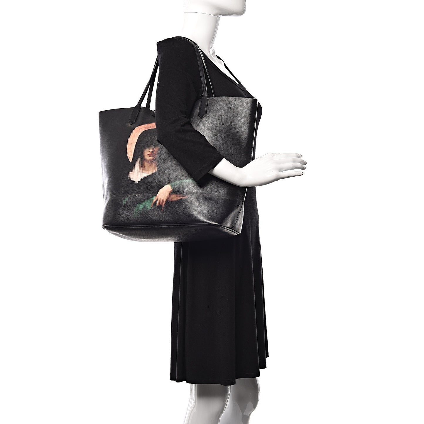 Textured Coated Canvas Pixel Madonna Print Medium Antigona Tote Black
