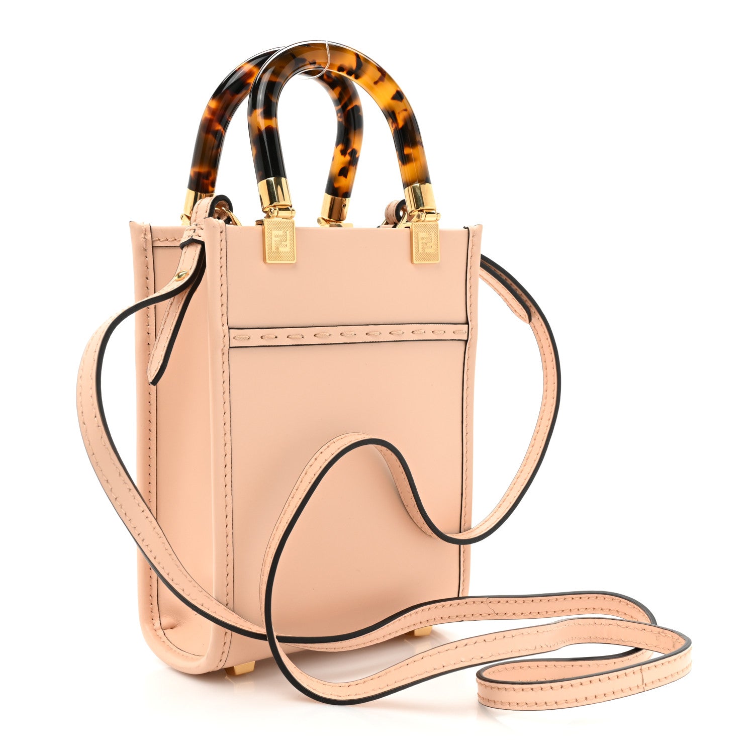 Fendi Vitello King Plexiglass Logo Embossed Mini Fendi Sunshine Shopper Tote Light Rose 3 of 9