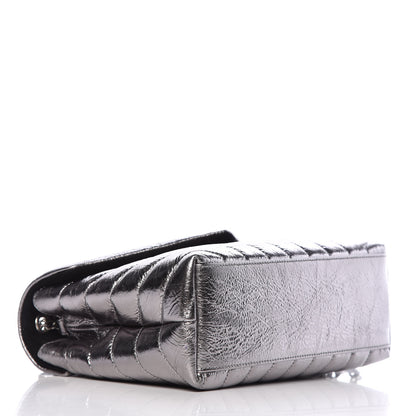 Saint Laurent Metallic Calfskin Y Quilted Monogram Small Loulou Chain Satchel Acciaio 4 of 9