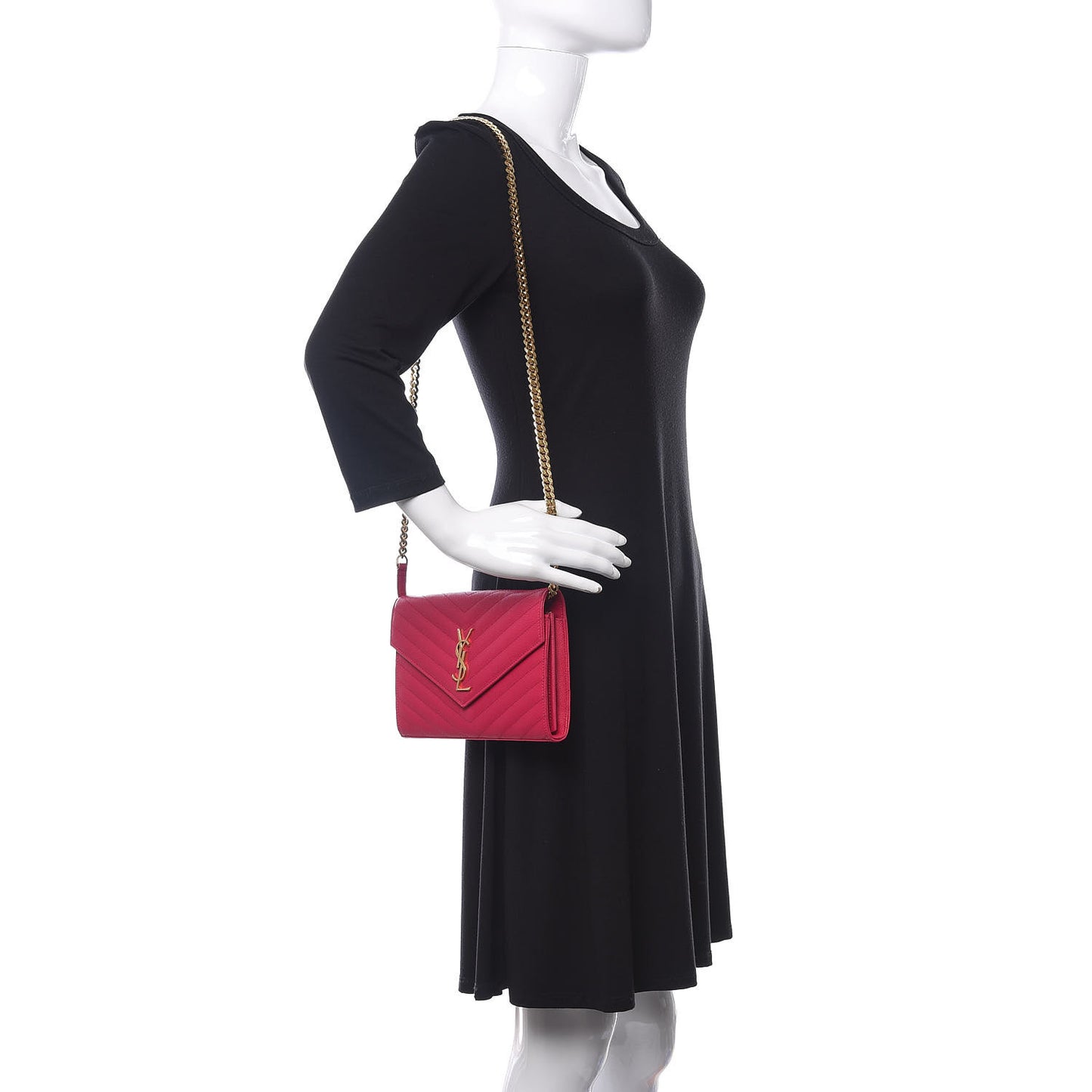 Grain De Poudre Matelasse Chevron Monogram Chain Wallet Fuchsia