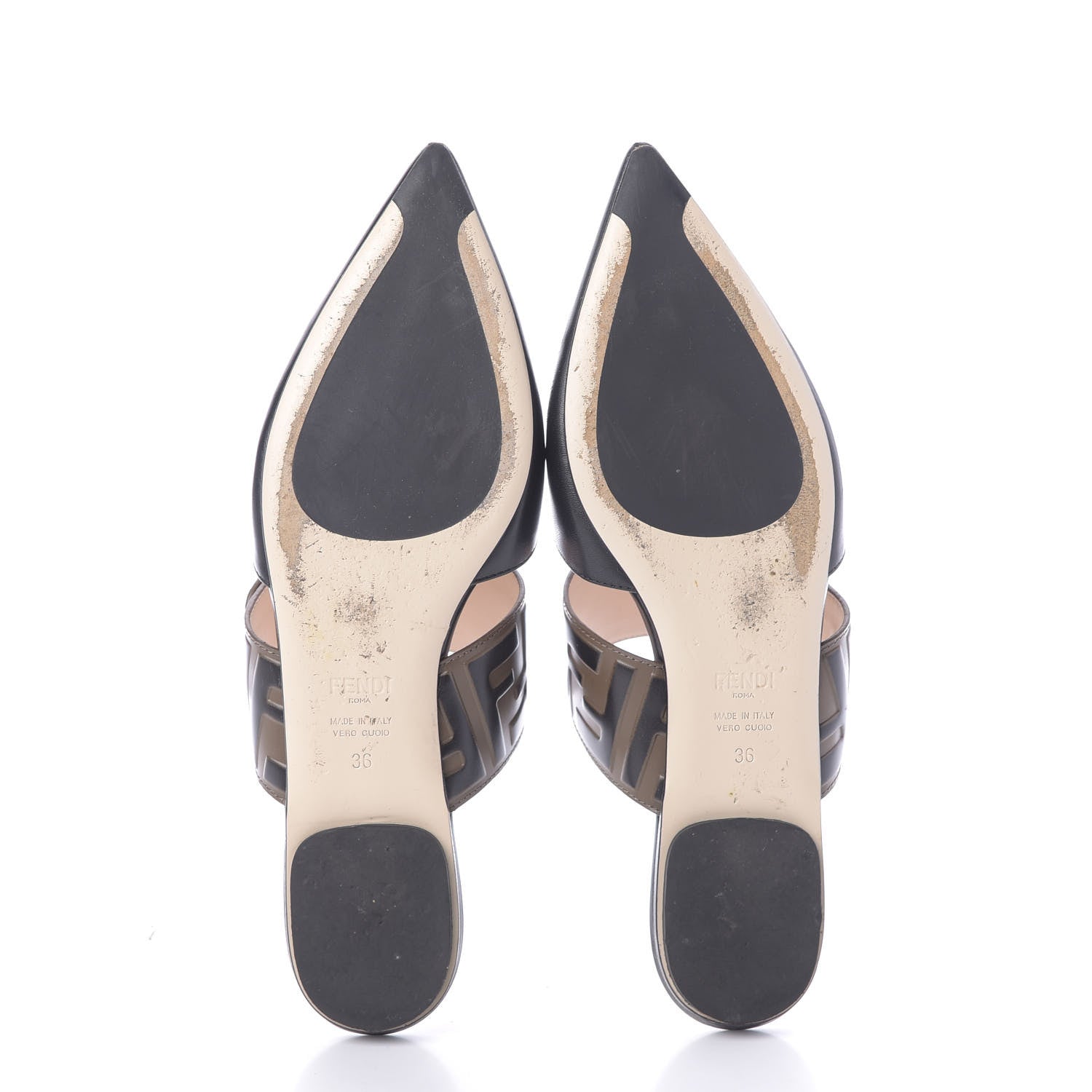 Fendi Vitello FF Embossed Buckle Flat Mules 36 Maya Black 7 of 11