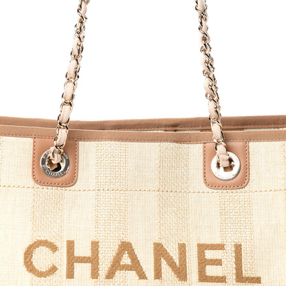 Chanel Straw Raffia Calfskin Striped Small Deauville Tote Beige 10 of 11