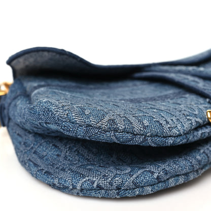 Christian Dior Oblique Embroidered Saddle Bag Denim Blue 9 of 10