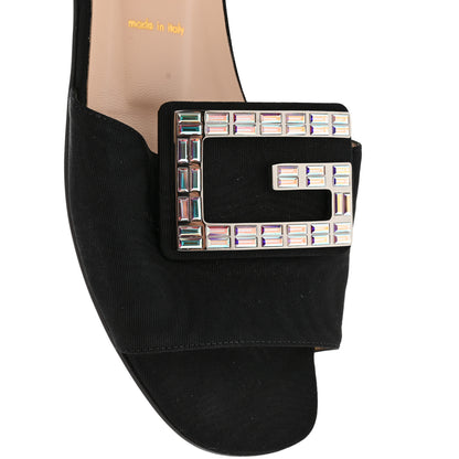 Gucci Malaga Kid Suede Crystal Square G Madelyn Slide Sandals 40 Black 5 of 9