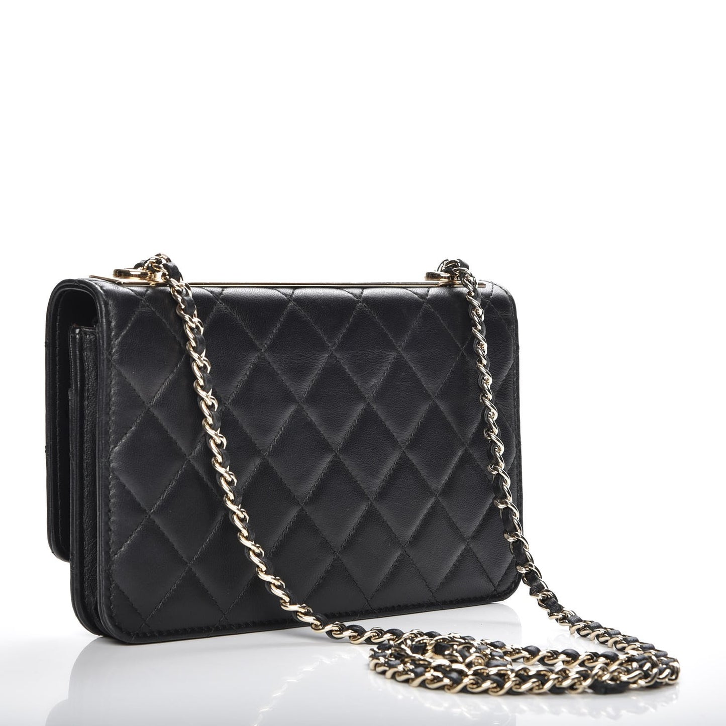Lambskin Quilted Trendy CC Wallet On Chain WOC Black