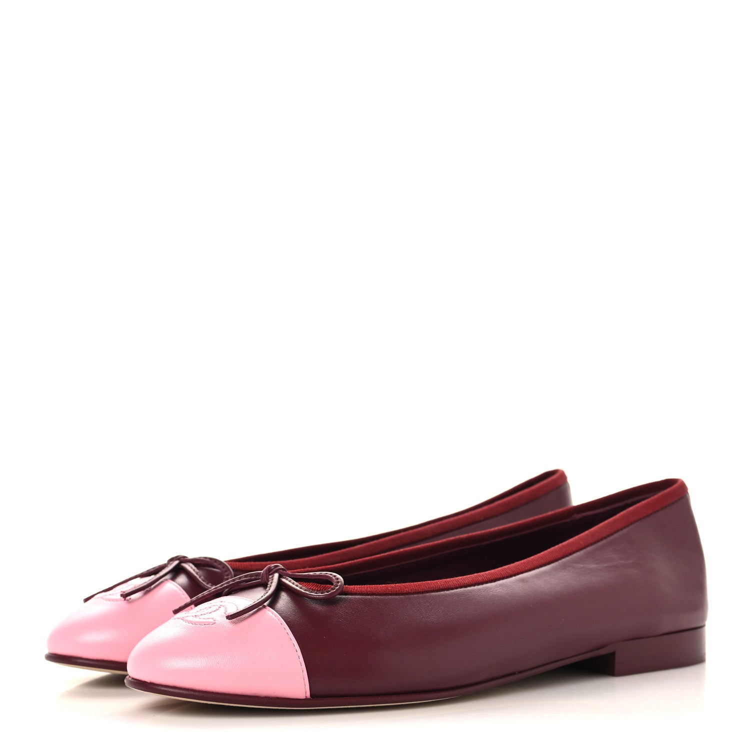 Chanel Lambskin Cap Toe CC Ballerina Flats 39 Burgundy Pink 4 of 10