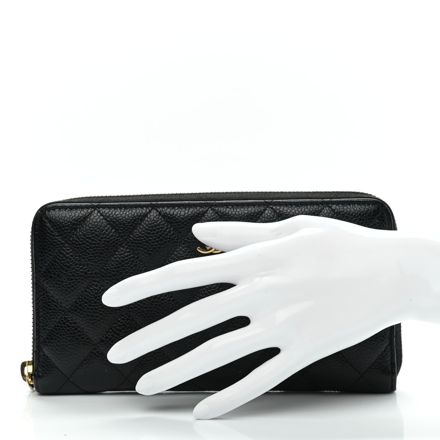 Caviar Quilted Large Gusset Zip Around Wallet Black