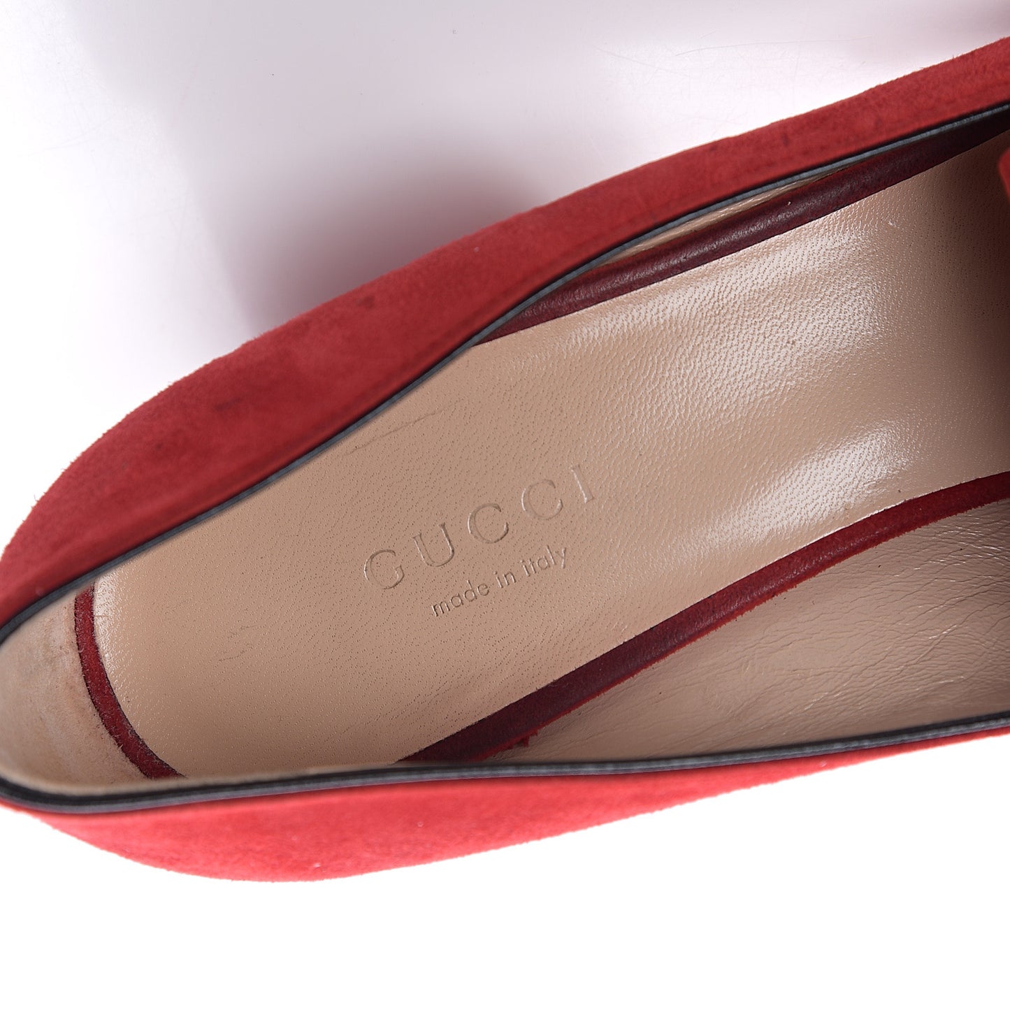 Kid Scamosciato GG Marmont Fringe 50mm Loafer Pumps 37.5 Vulcanic Red
