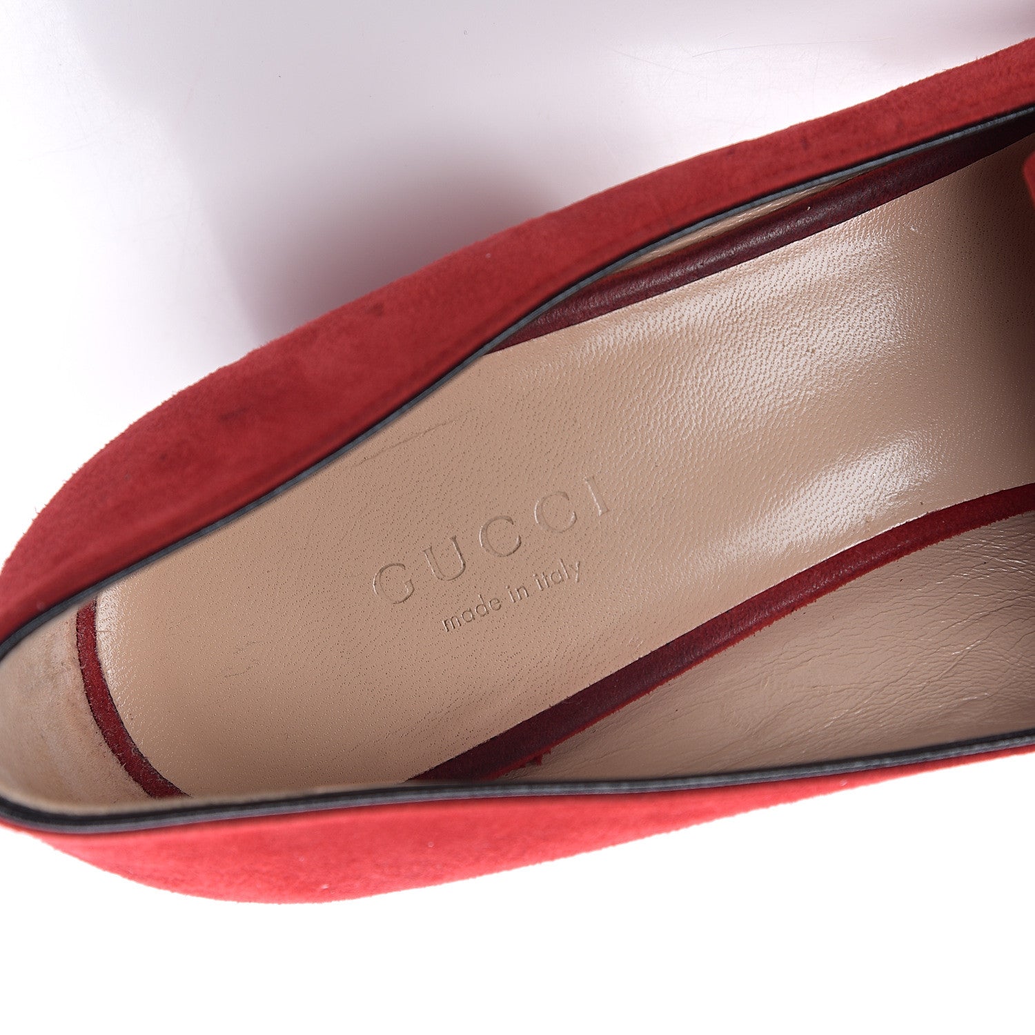 Gucci Kid Scamosciato GG Marmont Fringe 50mm Loafer Pumps 37.5 Vulcanic Red 6 of 7