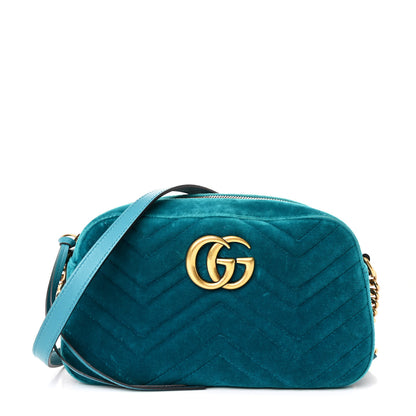 Gucci Velvet Matelasse Small GG Marmont Chain Shoulder Bag Pavone Cyan 1 of 12