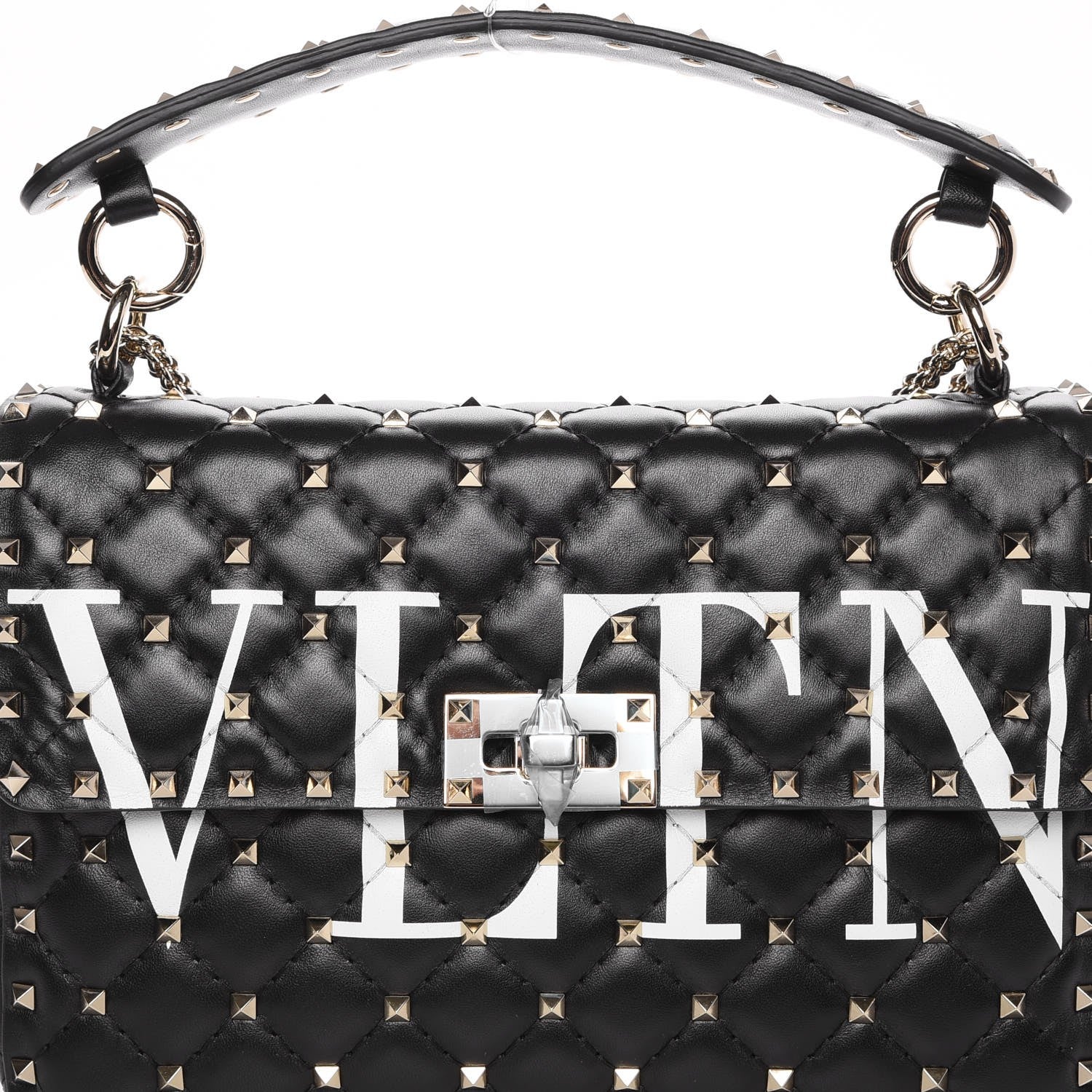 Valentino Garavani Lambskin VLTN Print Medium Rockstud Spike Shoulder Bag Black 5 of 9