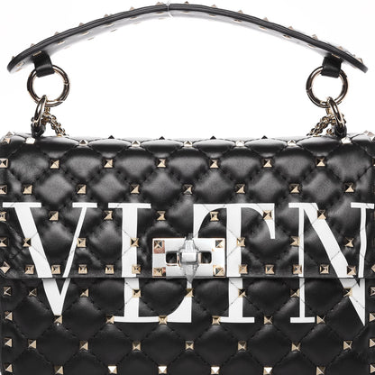 Valentino Garavani Lambskin VLTN Print Medium Rockstud Spike Shoulder Bag Black 5 of 9