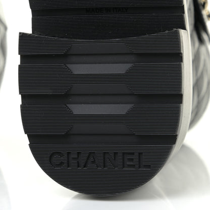 Chanel Shiny Calfskin Quilted Lace Up Combat Boots 37.5 Black 10 of 15