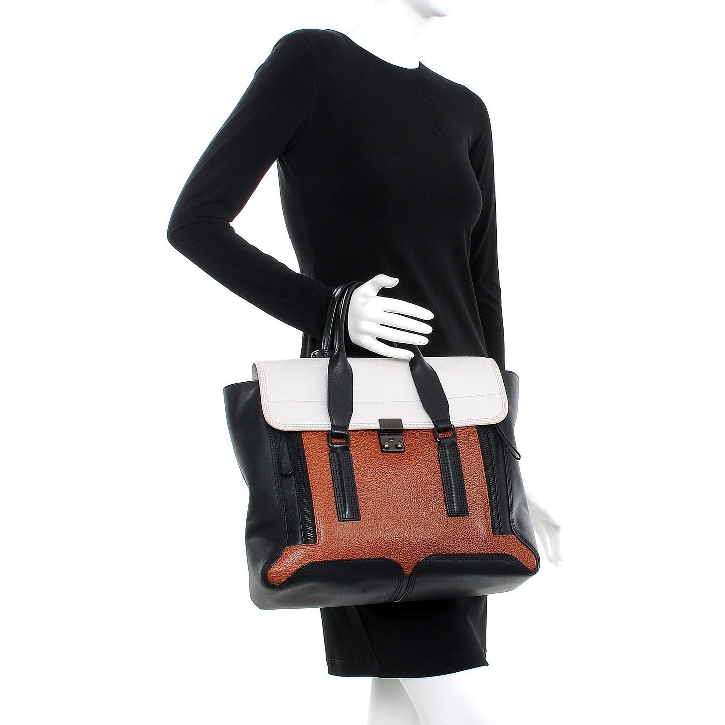 3.1 Textured Calfskin Large Colorblock Pashli Satchel Copper