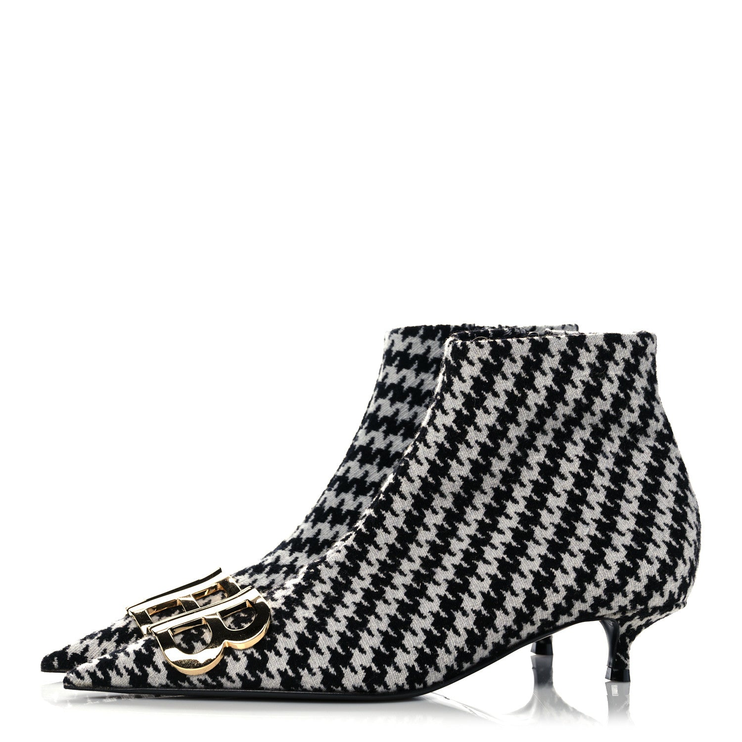 Balenciaga Wool Houndstooth BB Pointy Toe Ankle Booties 36 Black Ivory 3 of 9