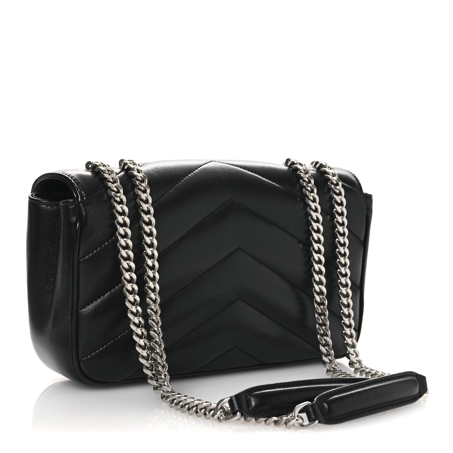 Lambskin Chevron Quilted Small Loulou Black