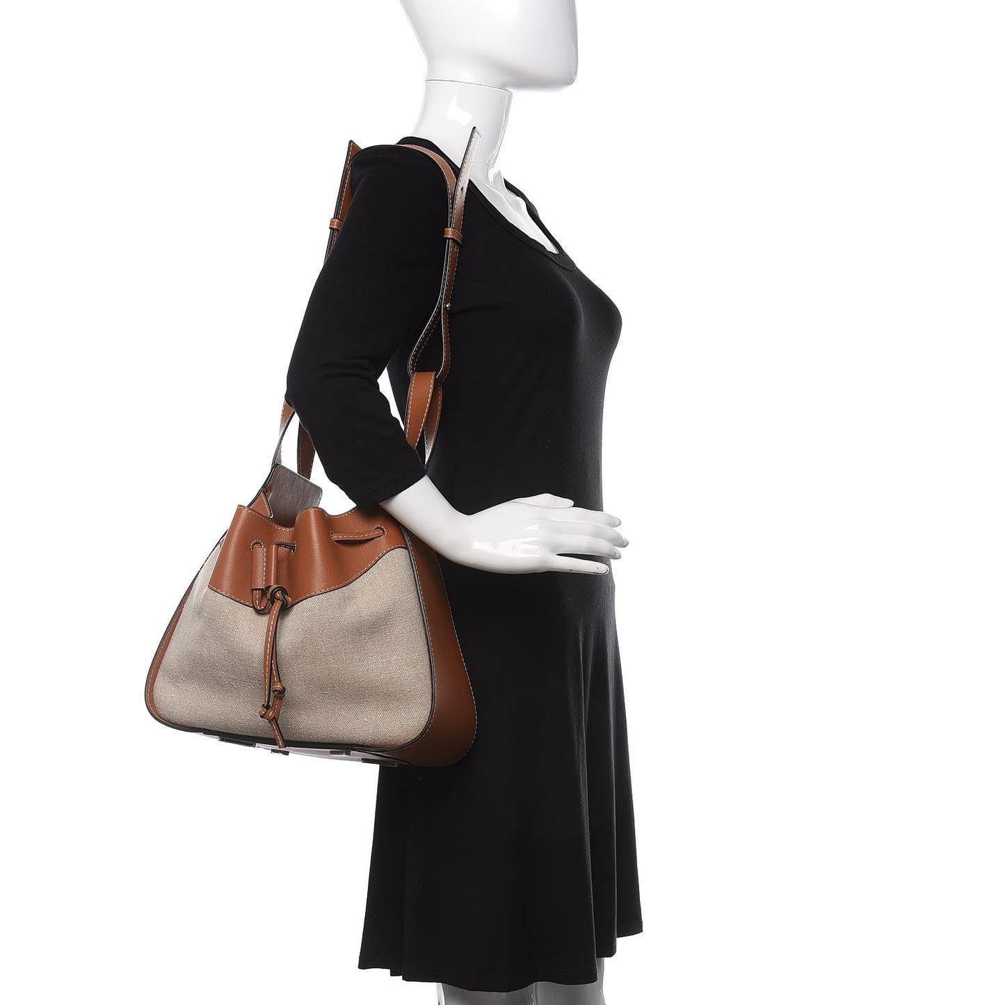 Calfskin Canvas Medium Hammock Shoulder Bag Natural Tan