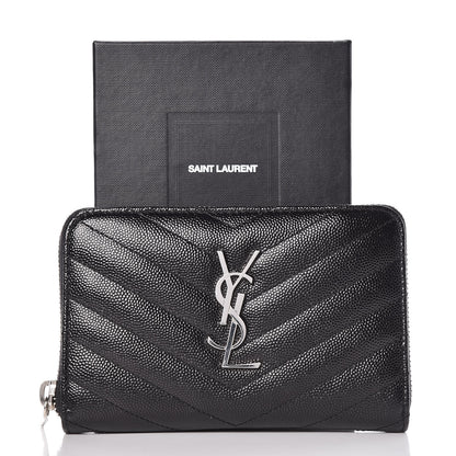 Saint Laurent Grain De Poudre Matelasse Chevron Monogram Zip Around Wallet Black 8 of 8