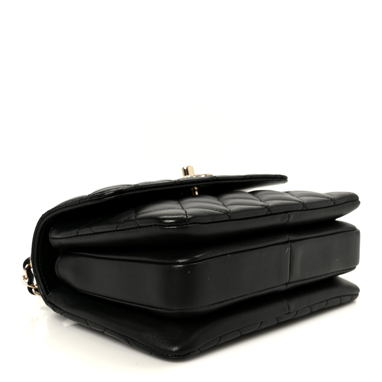 Lambskin Crystal Quilted Mini Trendy CC Dual Handle Flap Bag Black