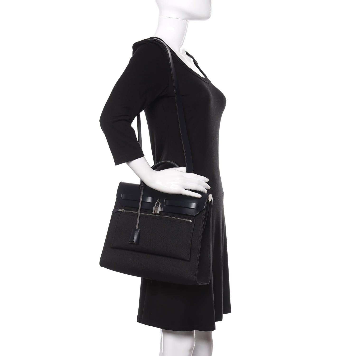 Hermes Military Toile Vache Hunter Herbag Zip PM 31 Black Bleu Indigo 2 of 10