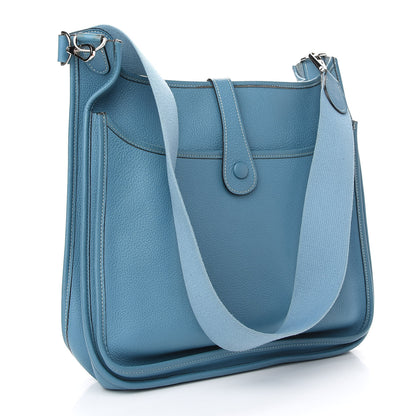 Hermes Taurillon Clemence Evelyne II GM Blue Jean 2 of 8