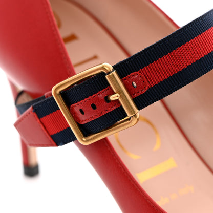 Gucci Malaga Kid Sylvie Web Mid Heel Pumps 37.5 Hibiscus Red 11 of 13