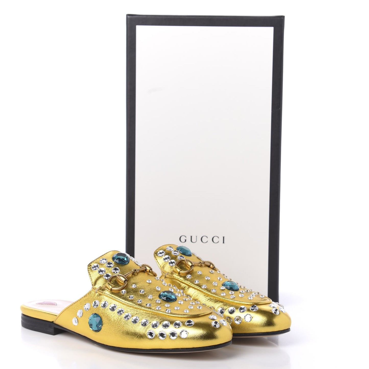 Metallic Nappa Crystal Womens Princetown Slippers 37.5 Gold