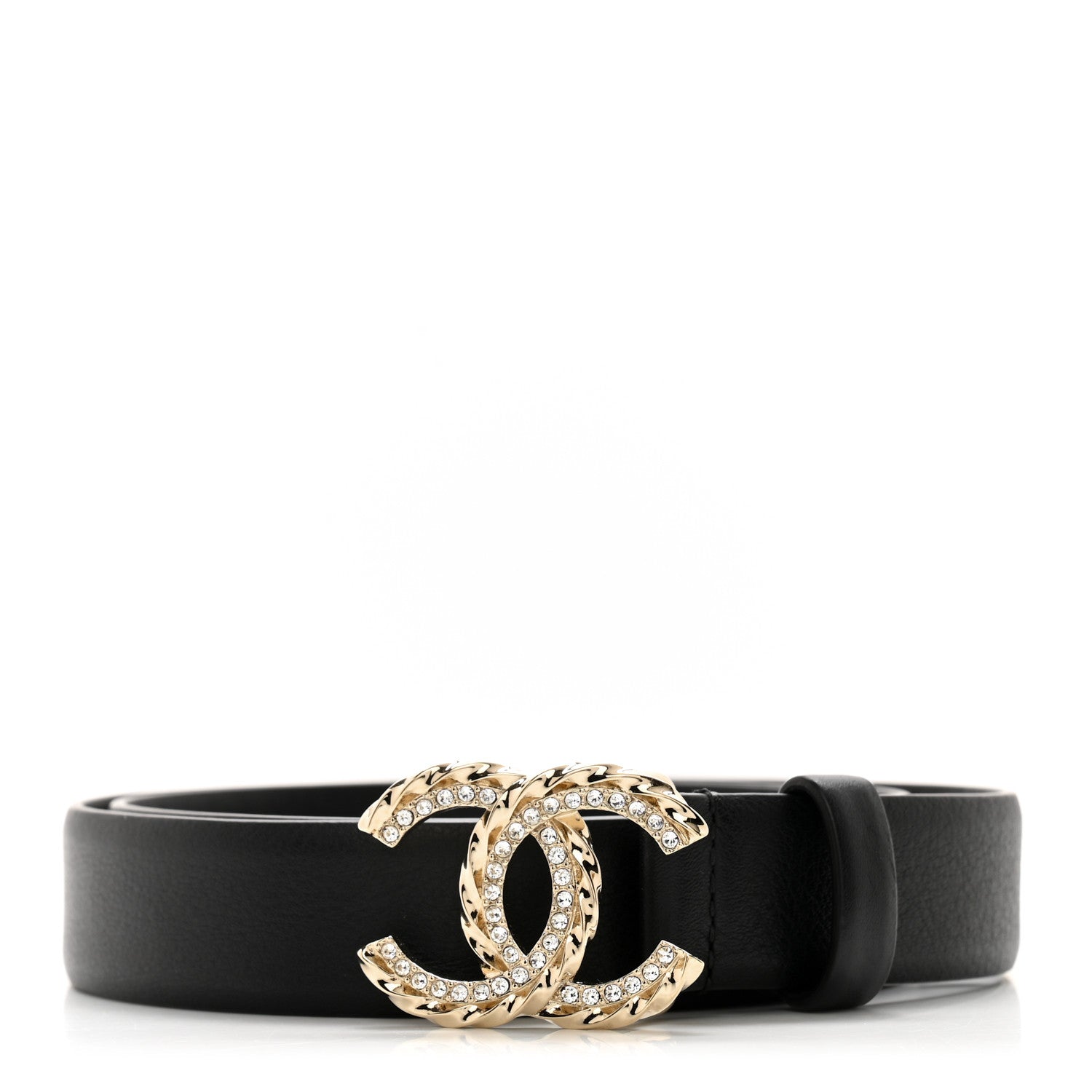 Chanel Calfskin Crystal Quilted CC Belt 80 32 Black 1 of 9