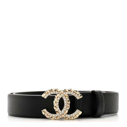 Chanel Calfskin Crystal Quilted CC Belt 80 32 Black 1 of 9