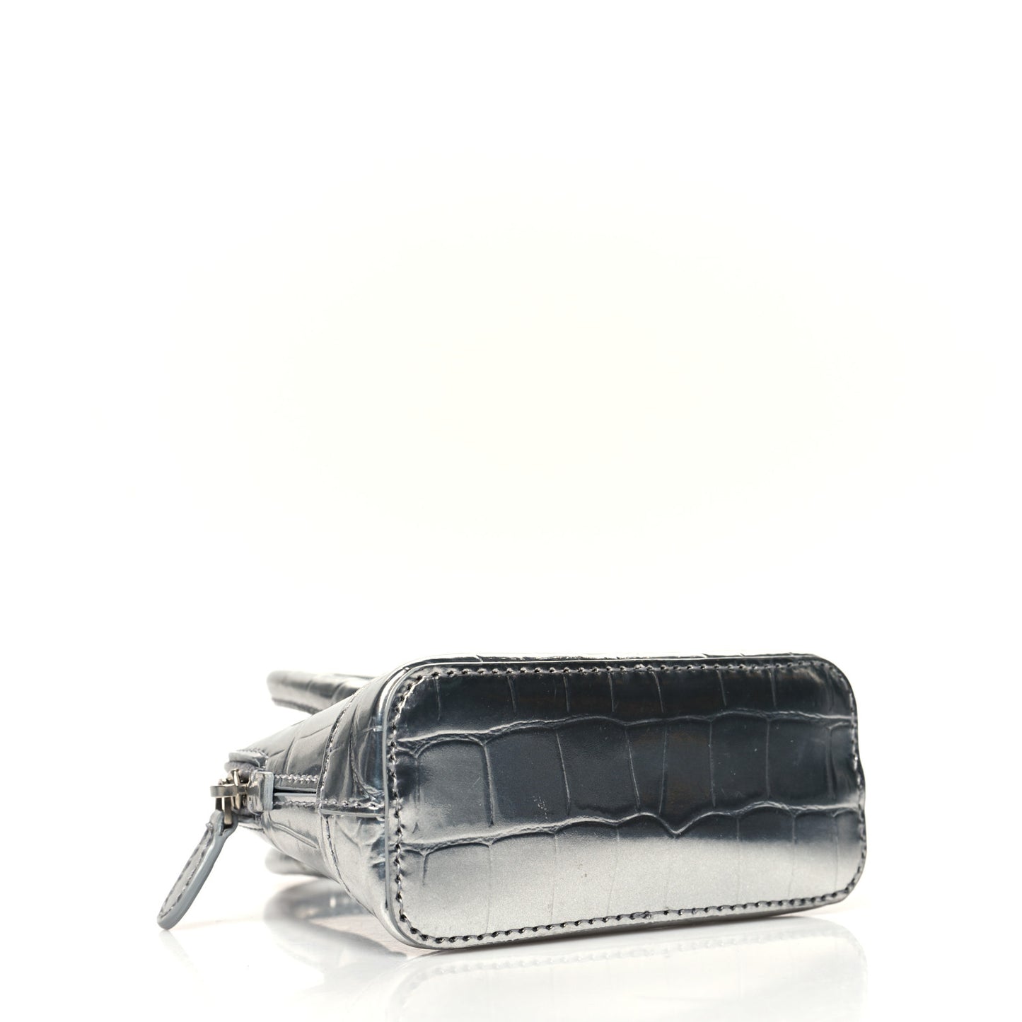 Metallic Calfskin Logo Crocodile Embossed Mini Ville Top Handle Bag Silver Black